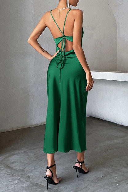 Sexy party solid color backless U-neck strap evening dress
