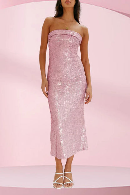 Solid sequin strapless one step dress for evening dress