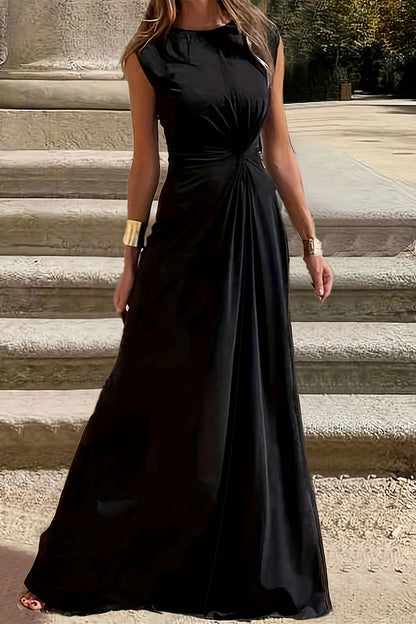 Elegant and minimalist solid color foldable O-neck vest evening dress