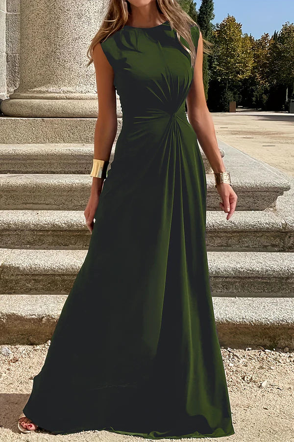 Elegant and minimalist solid color foldable O-neck vest evening dress