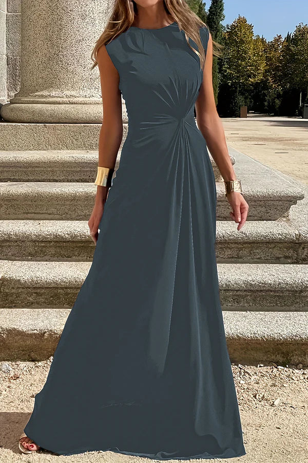 Elegant and minimalist solid color foldable O-neck vest evening dress