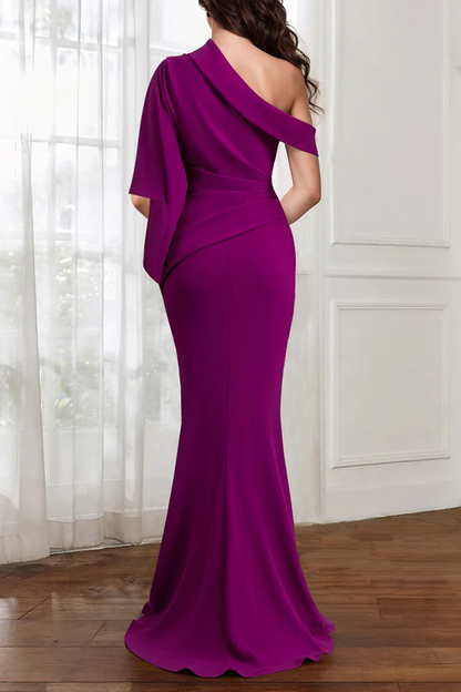 Horn shoulder empire drape mother of the bride dress