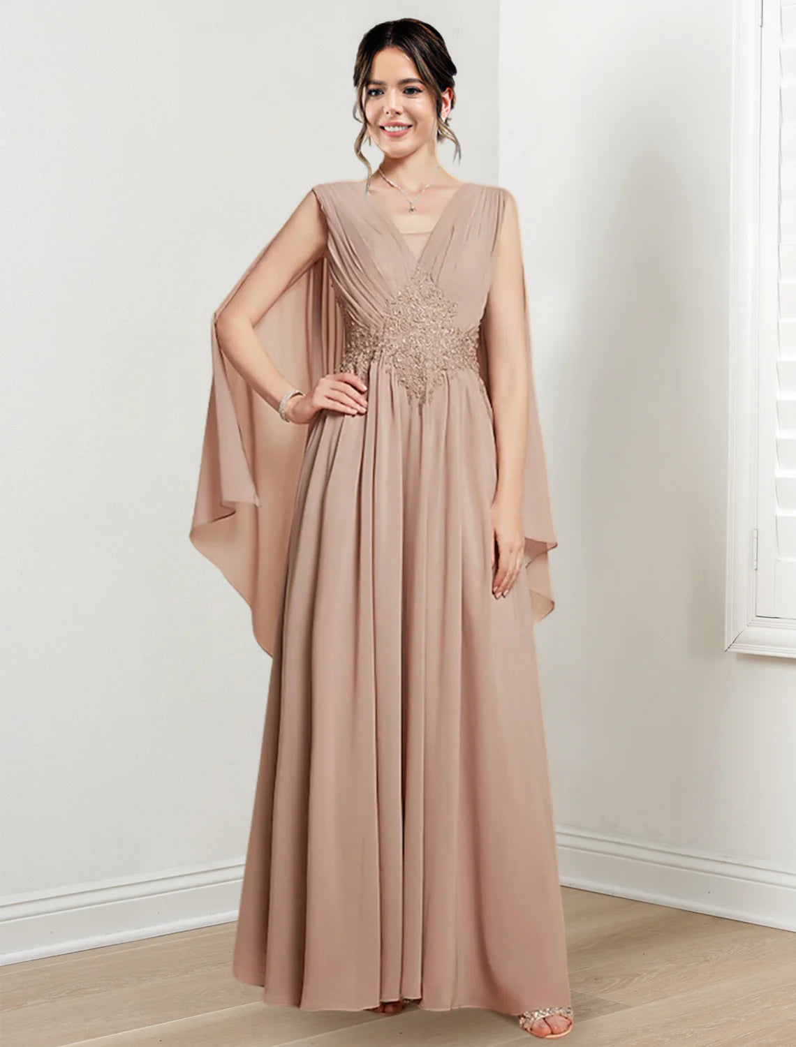 A-line/Princess V-neck to floor length mother of the bride dress