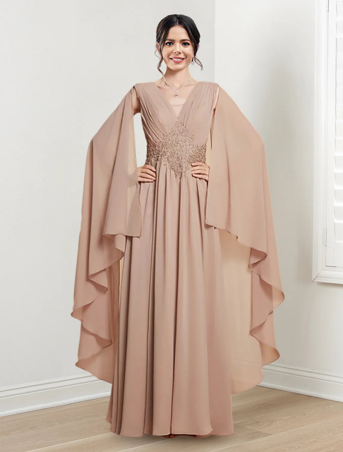 A-line/Princess V-neck to floor length mother of the bride dress