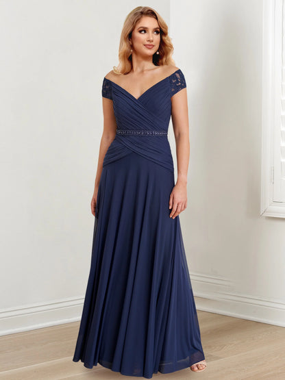 A-line/Princess Off Shoulder to Floor Length of the bride dresses