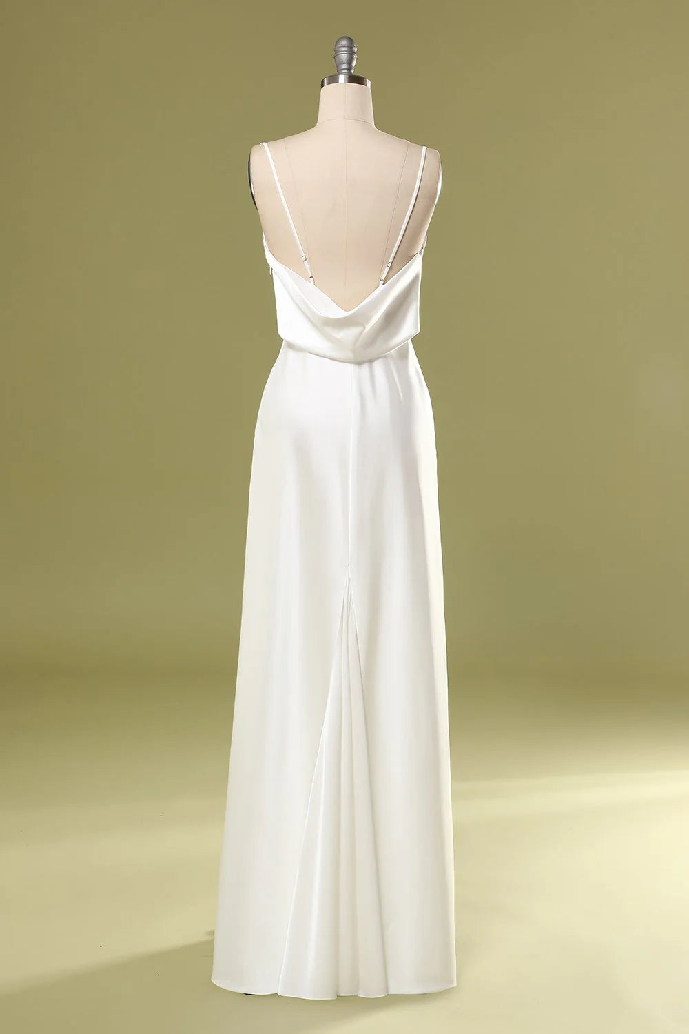 Fish tail white sleeveless thin shoulder strap and floor length wedding dress