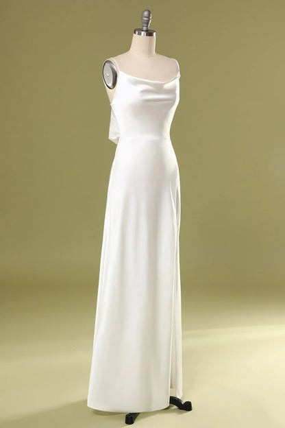 Fish tail white sleeveless thin shoulder strap and floor length wedding dress