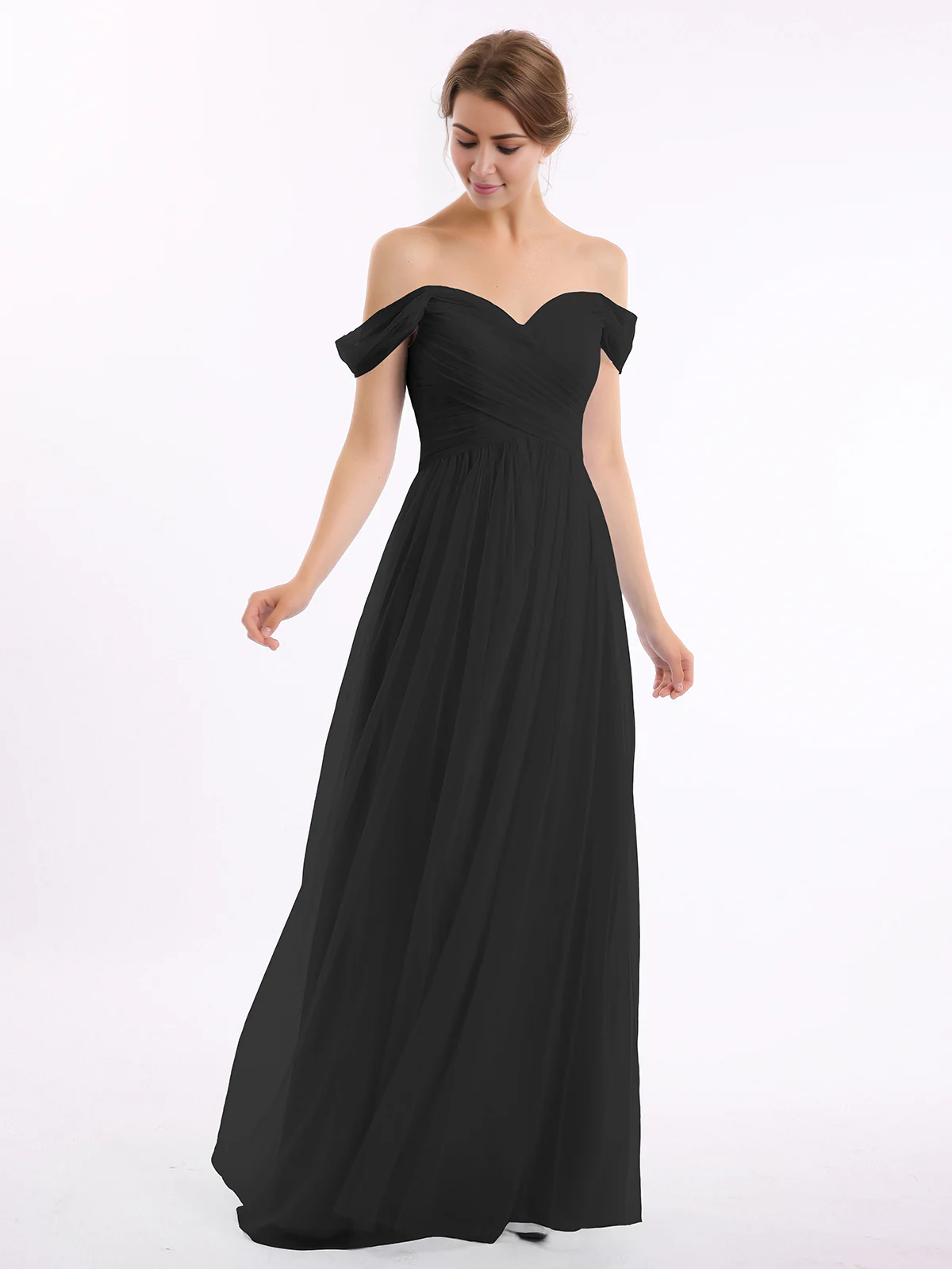 Off shoulder sweetheart collar chiffon dress