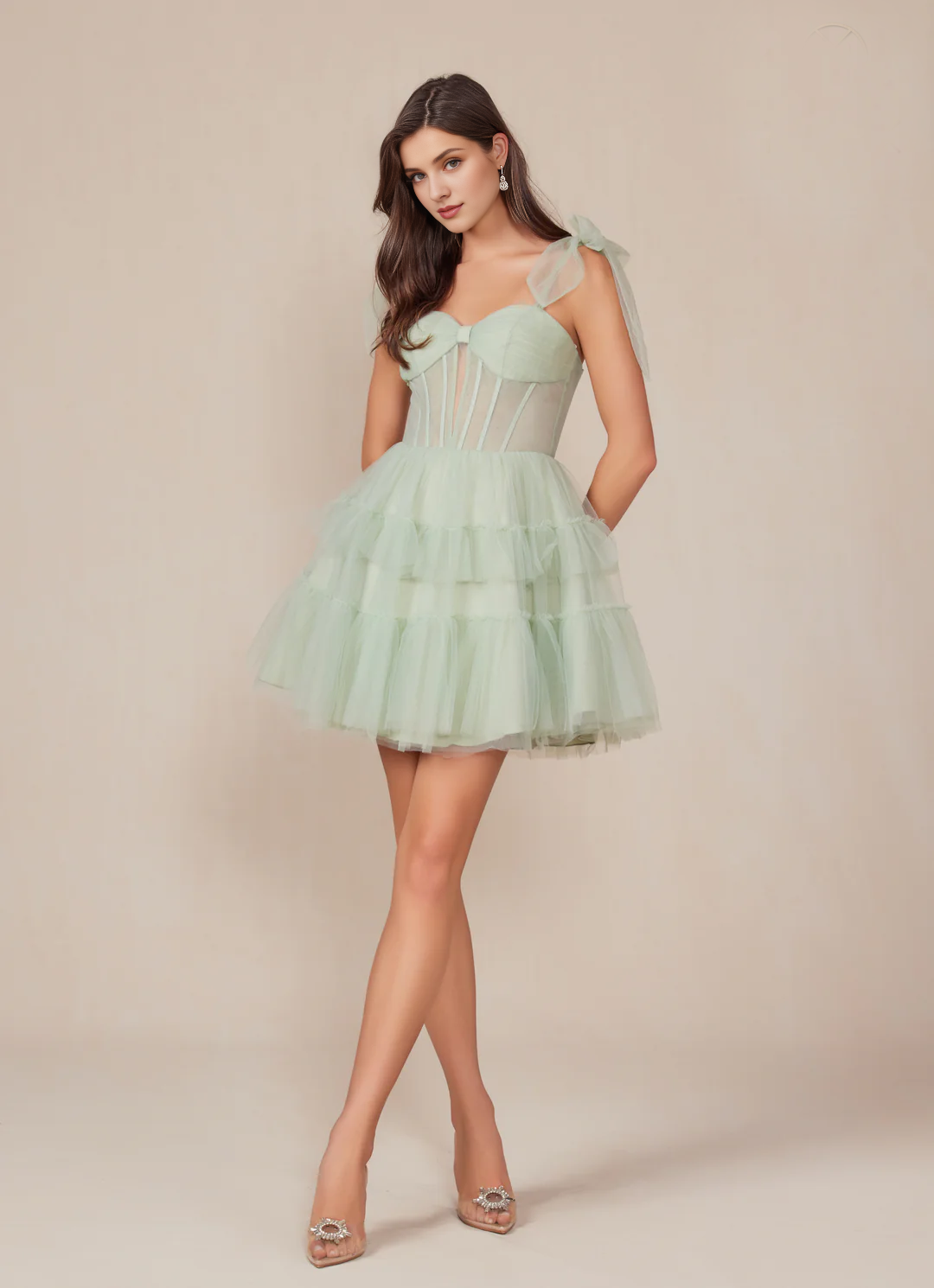 Short sleeveless ribbon bow dress