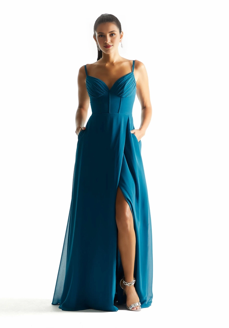 A-line V-neck chiffon pleated tight corset bridesmaid dress