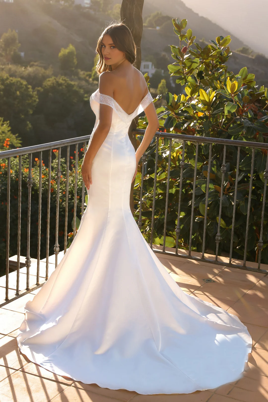 Long off shoulder wedding dress