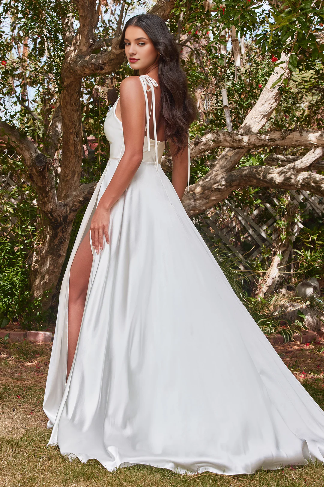 White long satin A-line wedding dress