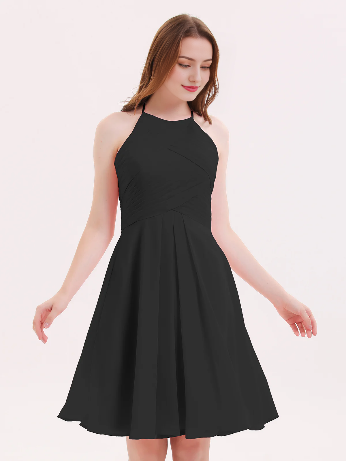 Short chiffon pocket bridesmaid dress