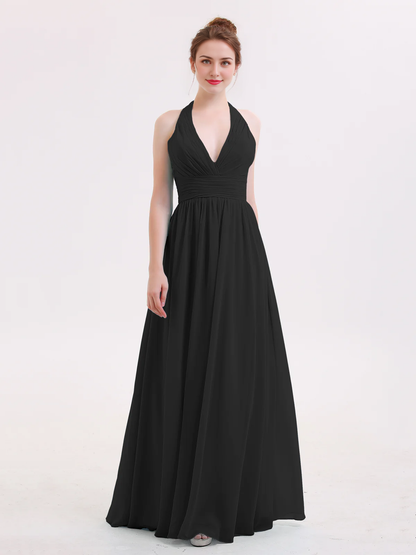 Hanging neck V-neck chiffon bridesmaid dress