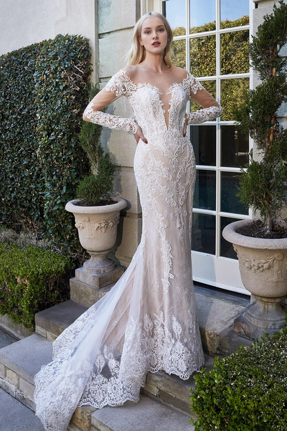 Bohemian lace long sleeved fishtail wedding dress