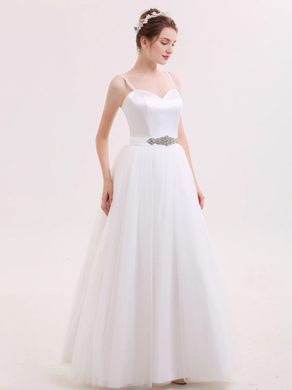 Thin shoulder strap belt wedding dress