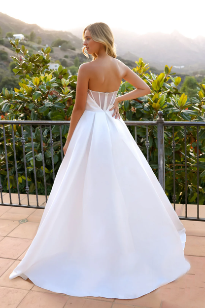 A-line slit skirt long strapless tight corset wedding dress