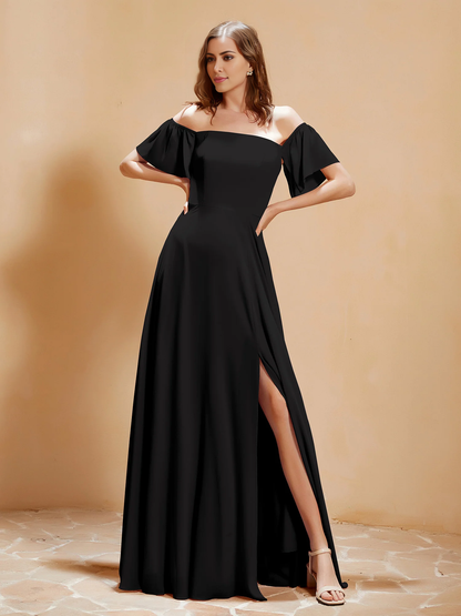 Pocket off shoulder chiffon dress