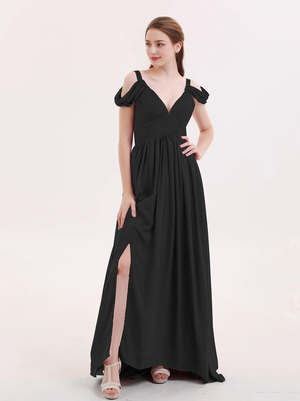 Deep V-neck sexy slit chiffon dress