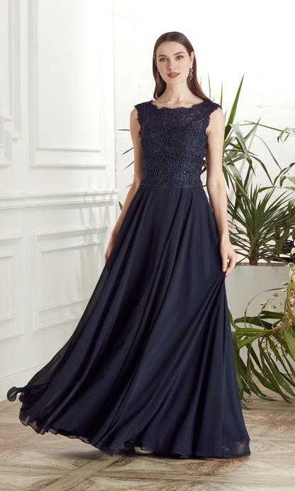 Phantom collar chiffon lace flowing long formal dress for mothers of the bride dresses