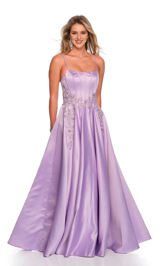 A-line round neck sleeveless sweeping drag and floor length Prom dress