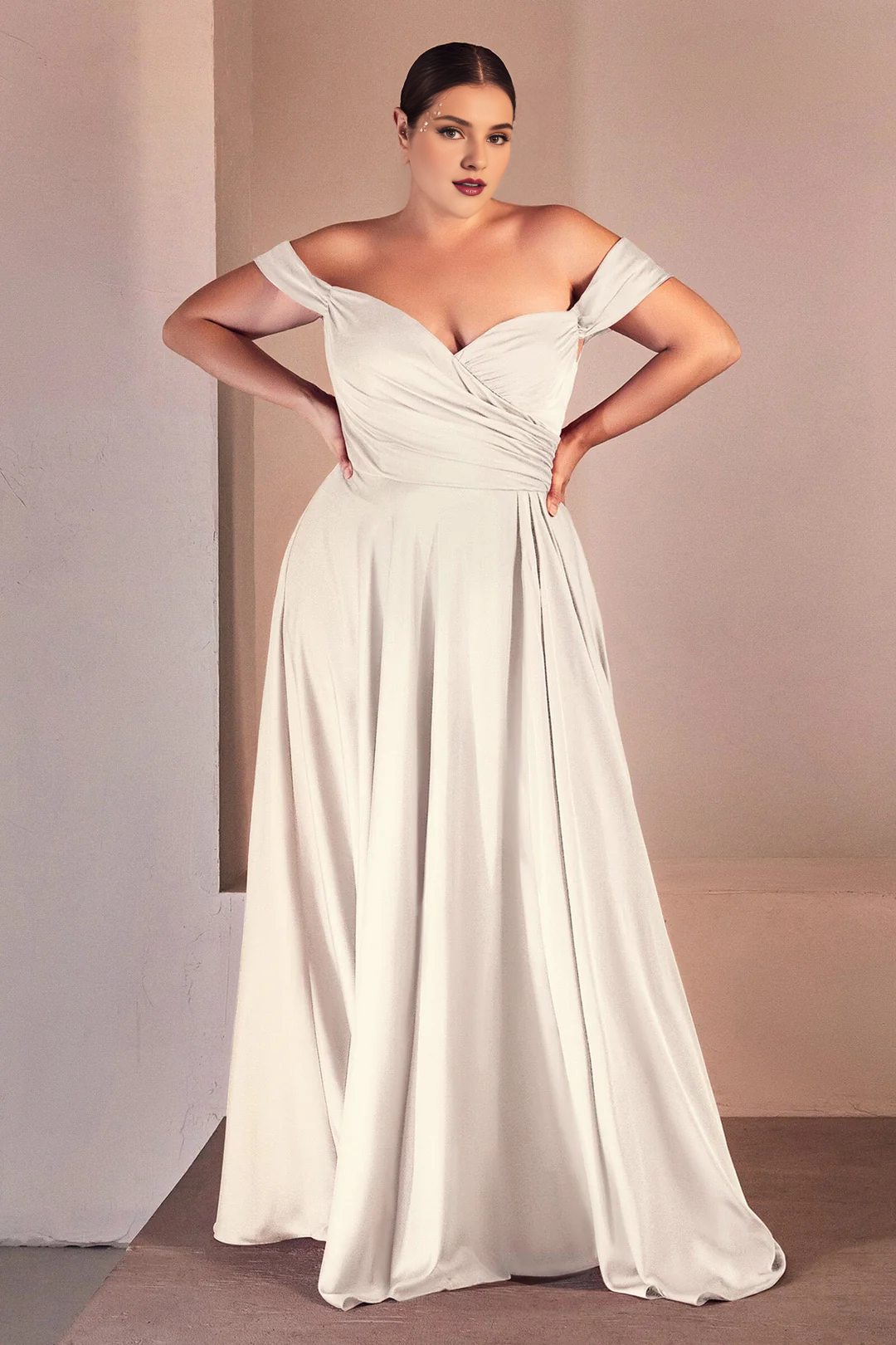 White sleeveless off shoulder long wedding dress