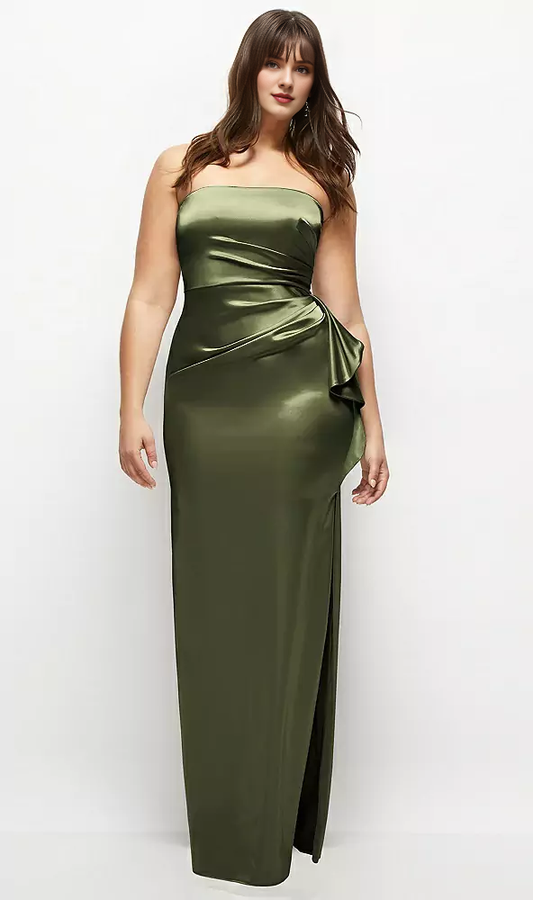 Strapless bow strapless strapless strapless strapless strapless hollow satin extra long bridesmaid dress