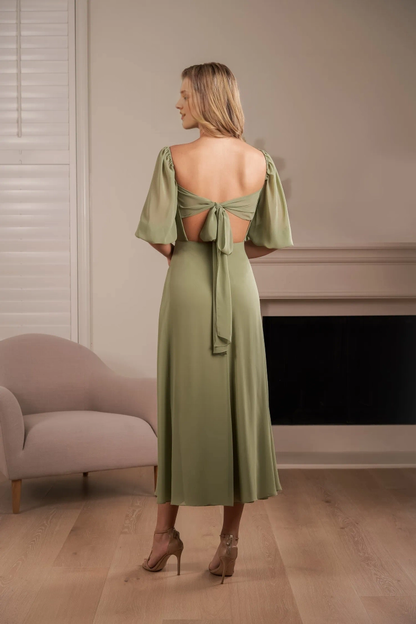 Chiffon A-line square neckline bow square back bridesmaid dress