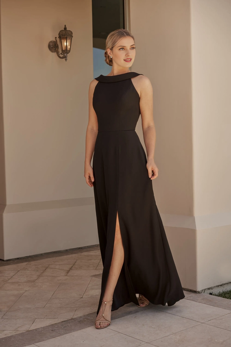 Crepe A-line lapel scarf backless thin shoulder strap bridesmaid dress