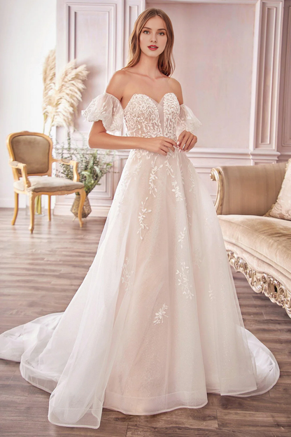 Embroidered long sweetheart chiffon wedding dress