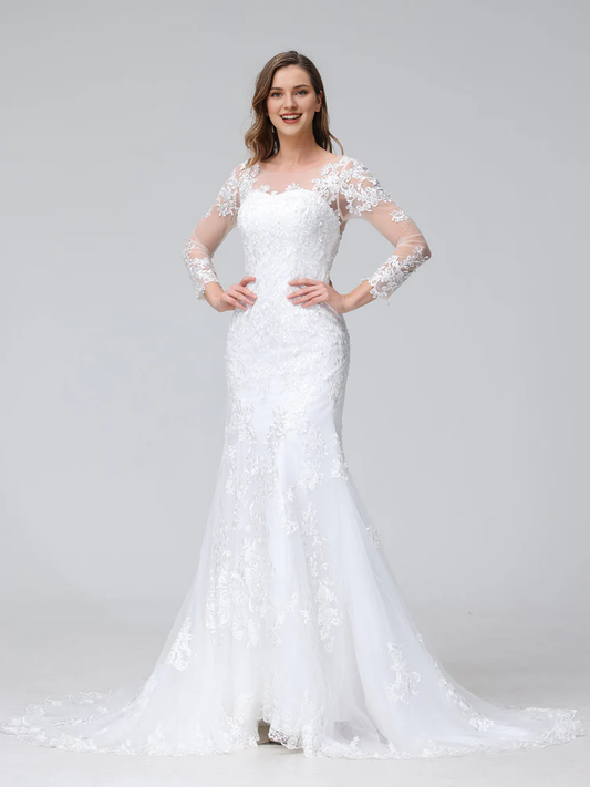 Speaker Mermaid Sweetheart Long Sleeve Lace Wedding Dress