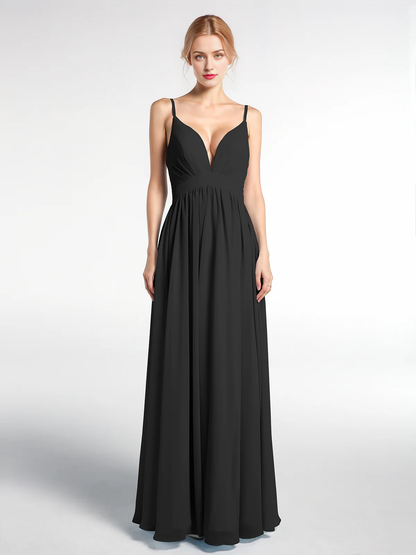 Deep V-neck high waisted chiffon long dress