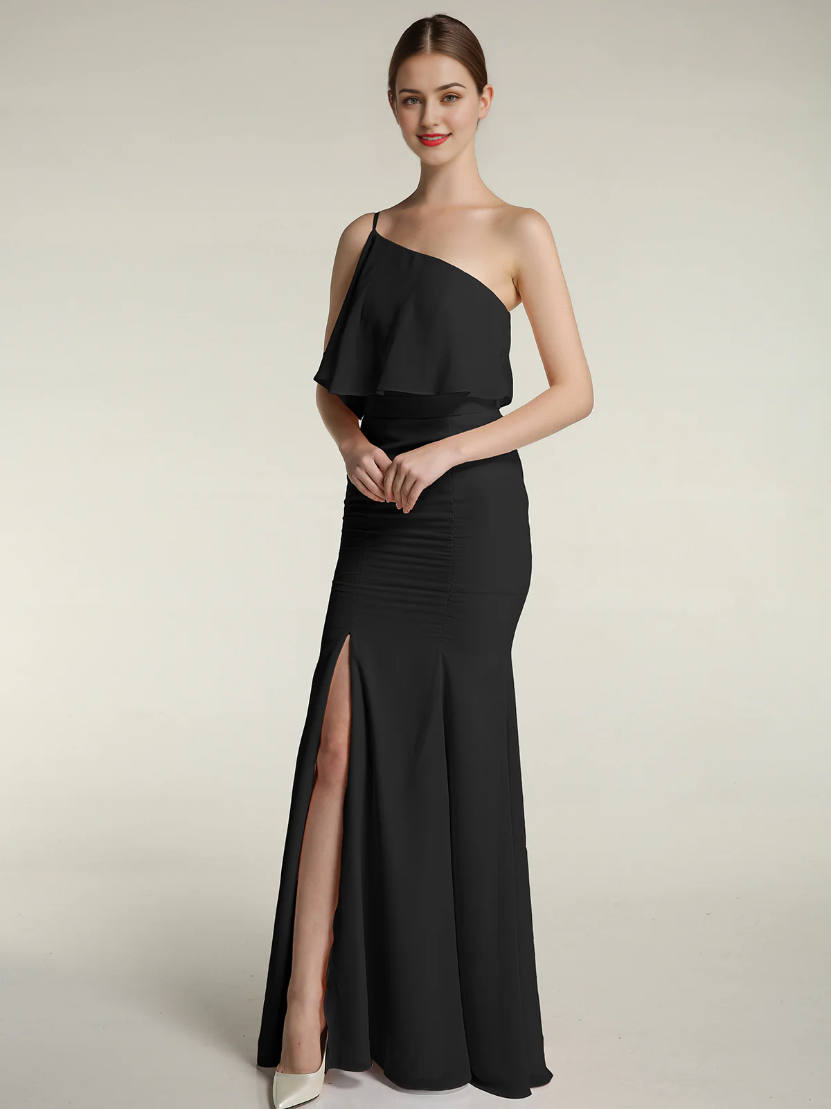 One shoulder slit fish tail dress