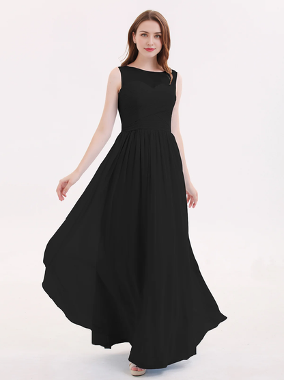 Illusionary collar chiffon long dress