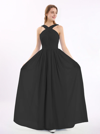 Bow front cross chiffon long dress