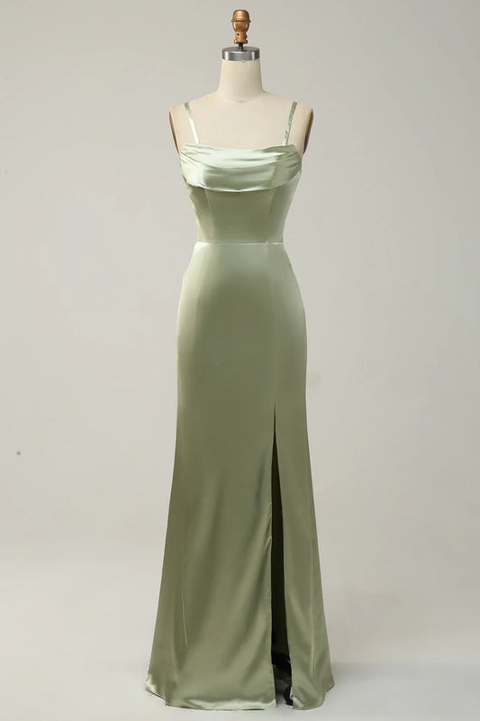 Green Mermaid Invisible Long Bridesmaid Dress