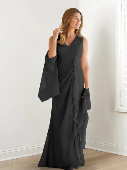 Wrap body/column V-neck sleeveless wrap body mother of the bride dress