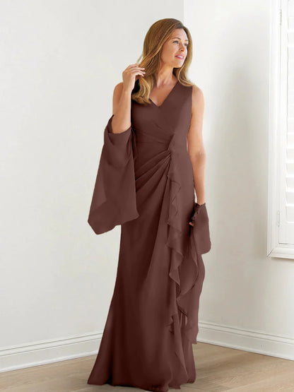 Wrap body/column V-neck sleeveless wrap body mother of the bride dress