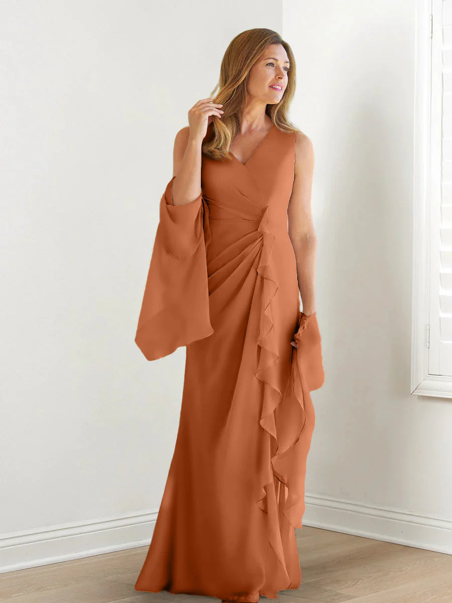 Wrap body/column V-neck sleeveless wrap body mother of the bride dress