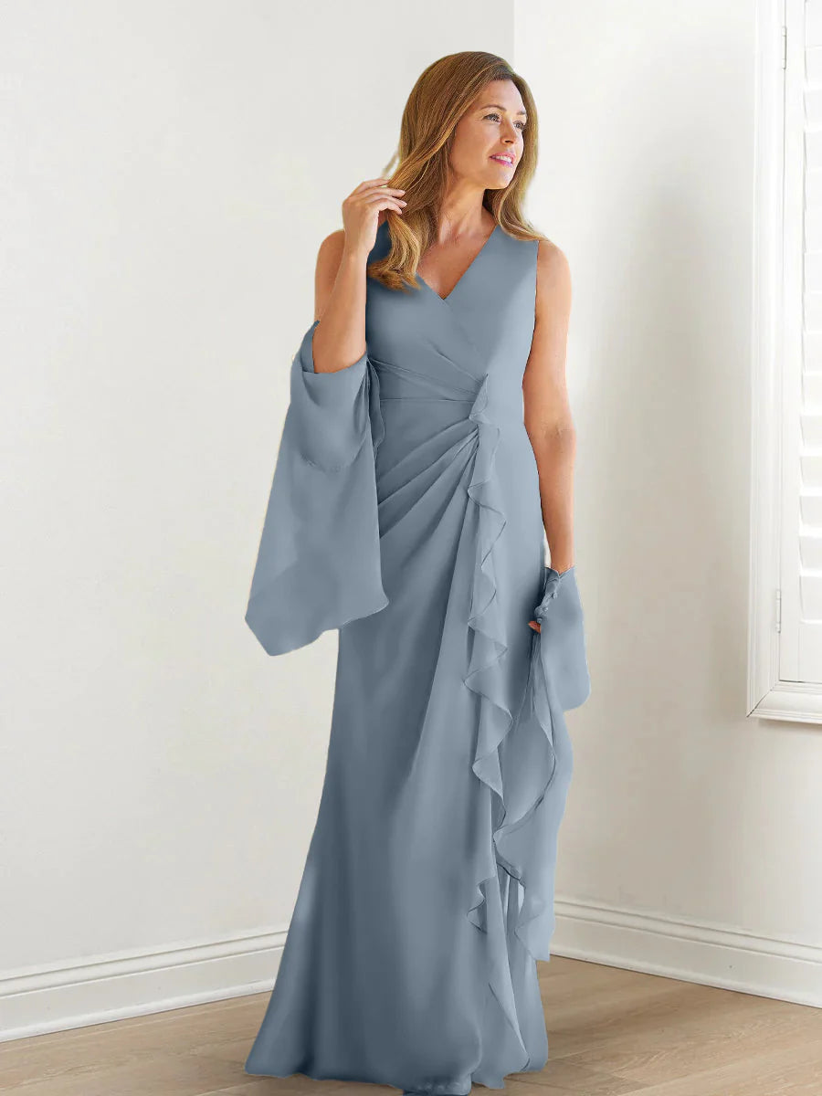 Wrap body/column V-neck sleeveless wrap body mother of the bride dress