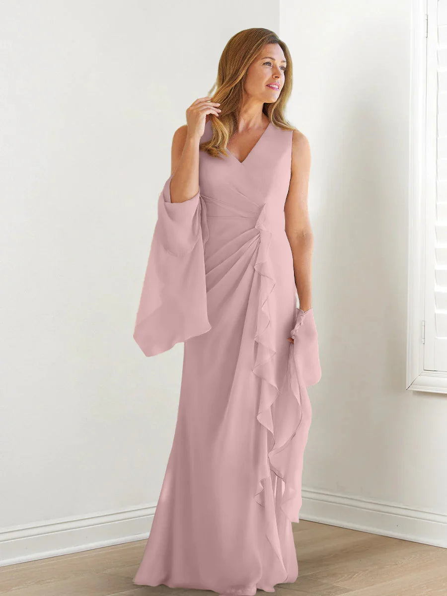 Wrap body/column V-neck sleeveless wrap body mother of the bride dress