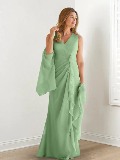 Wrap body/column V-neck sleeveless wrap body mother of the bride dress