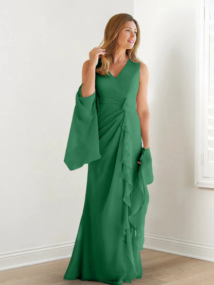 Wrap body/column V-neck sleeveless wrap body mother of the bride dress