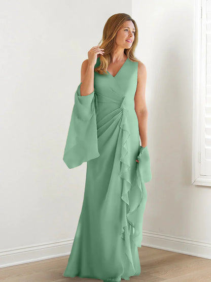 Wrap body/column V-neck sleeveless wrap body mother of the bride dress