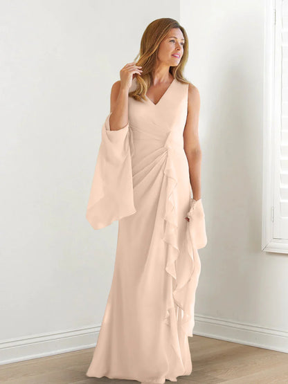 Wrap body/column V-neck sleeveless wrap body mother of the bride dress