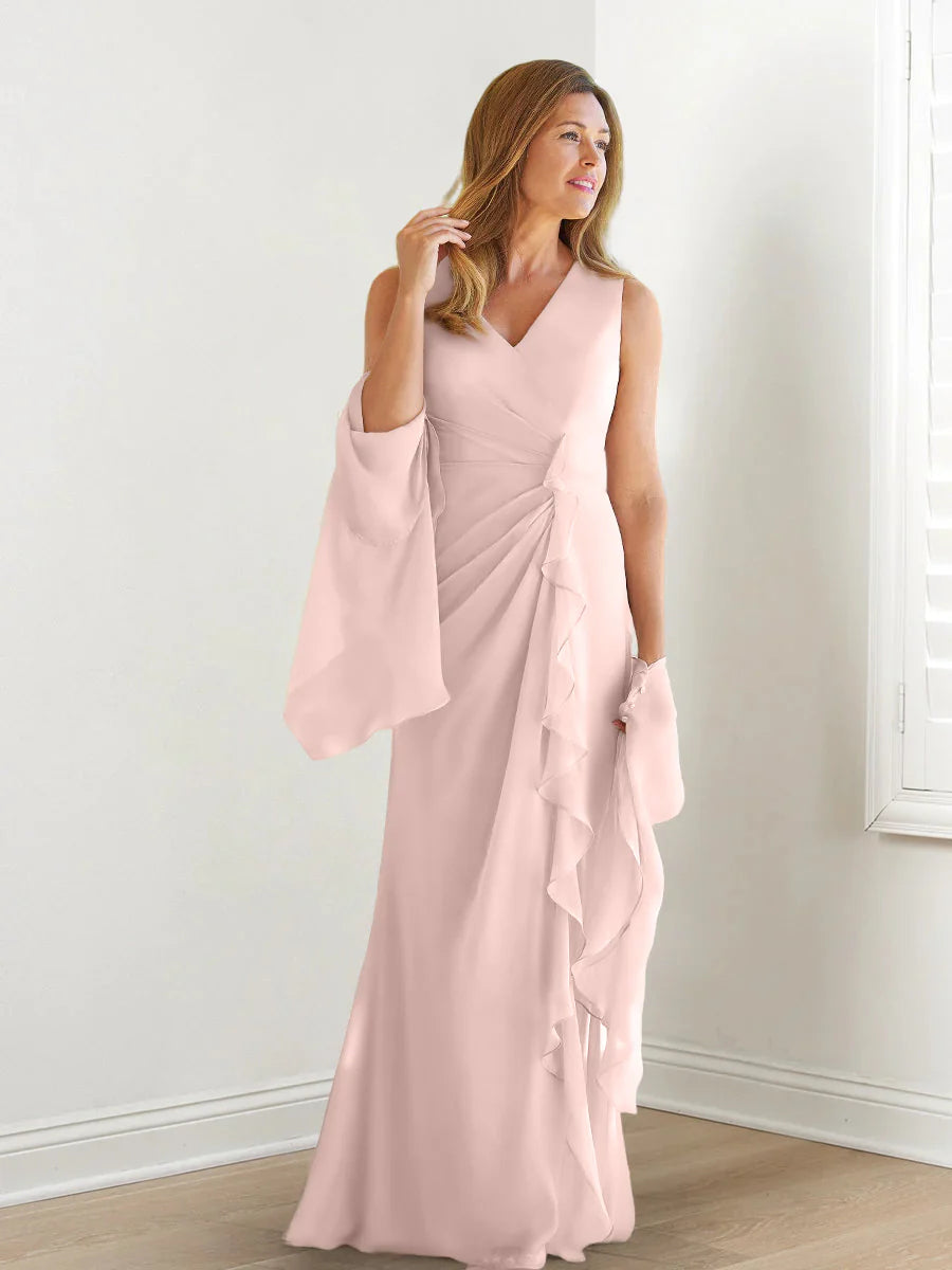 Wrap body/column V-neck sleeveless wrap body mother of the bride dress