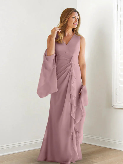 Wrap body/column V-neck sleeveless wrap body mother of the bride dress