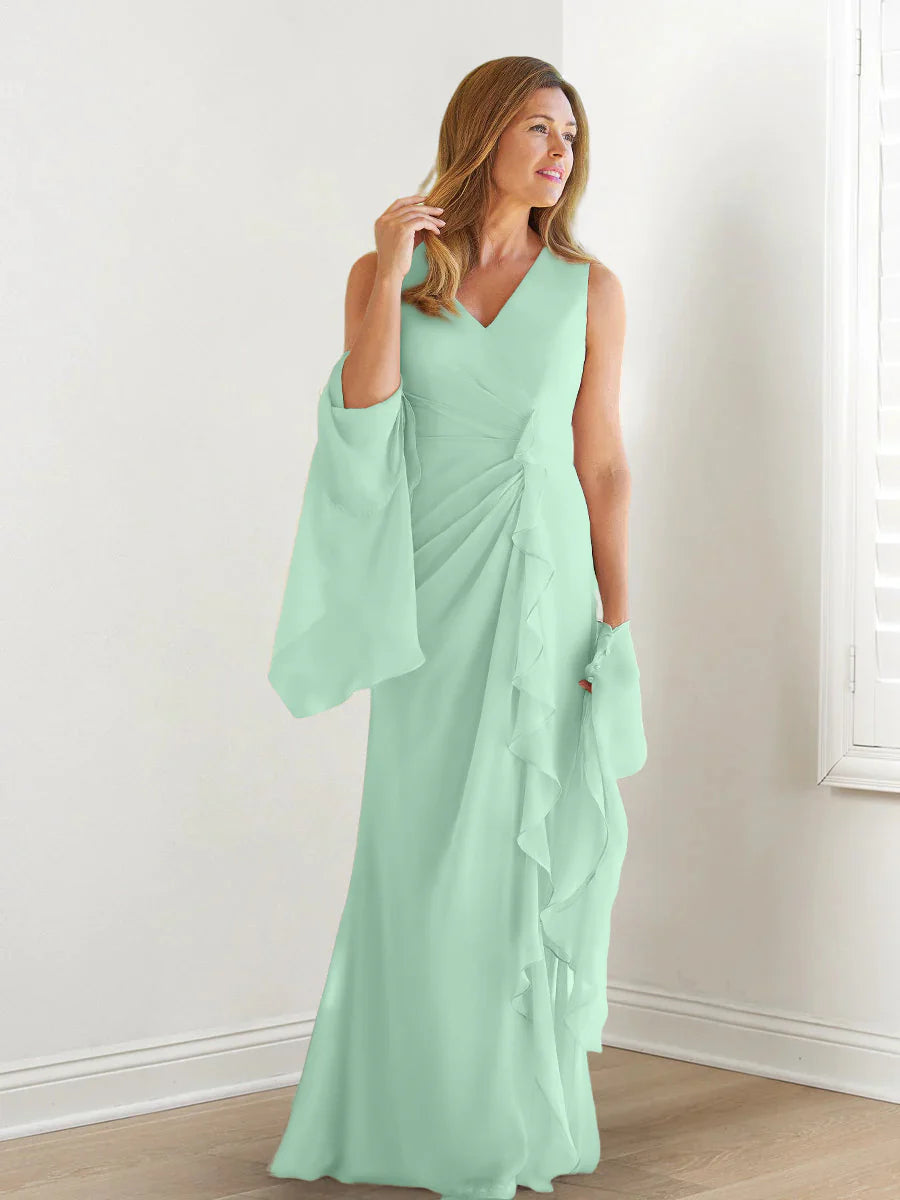 Wrap body/column V-neck sleeveless wrap body mother of the bride dress