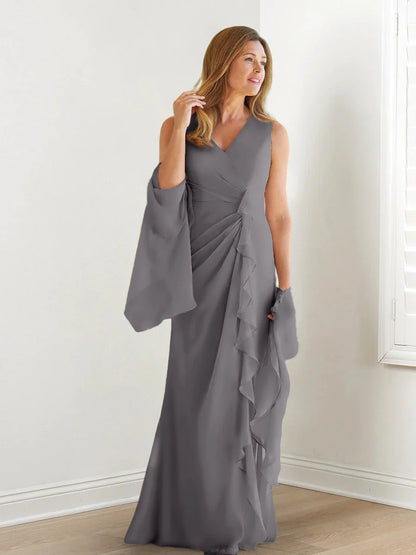 Wrap body/column V-neck sleeveless wrap body mother of the bride dress