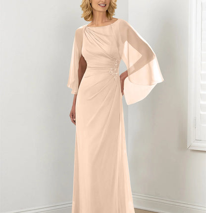 Pleated slim fit/pillar round neck mother of the bride dress